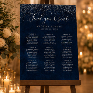 Poster Plan de table de mariage bleu marine paillettes ar