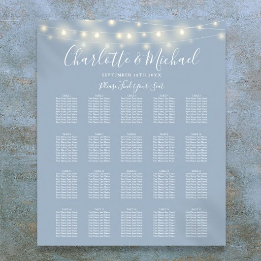Poster Plan de table de mariage bleu poussiéreux avec gui