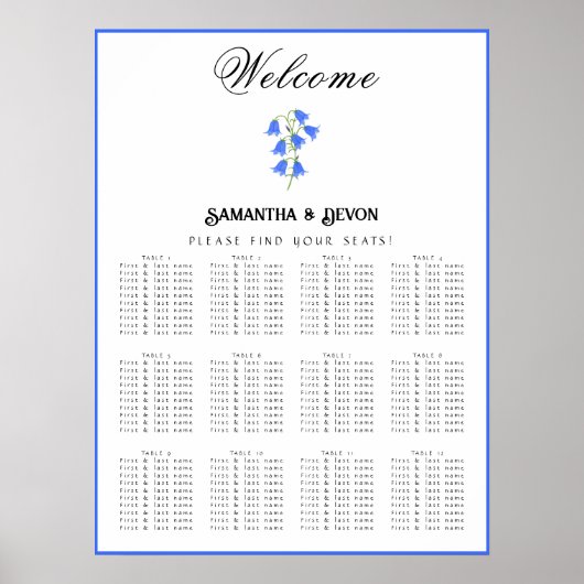 Poster Plan de table de mariage Bluebells (Devant)