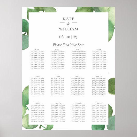 Poster Plan de table de mariage bohème à la eucalyptus (Devant)