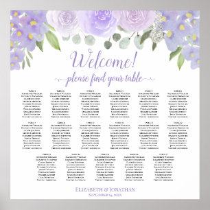 Poster Plan de table de mariage bohème aux roses lavande