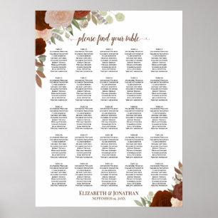 Poster Plan de table de mariage Bohème avec 25 tables et 