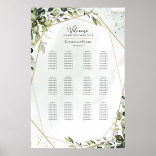Poster Plan de table de mariage bohème eucalyptus or sage