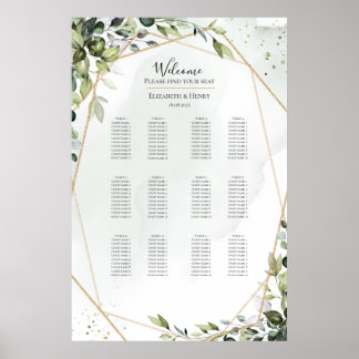 Poster Plan de table de mariage bohème eucalyptus or sage