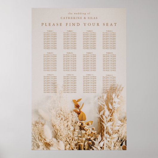 Poster Plan de table de mariage Bohème Fleurs d'automne (Devant)