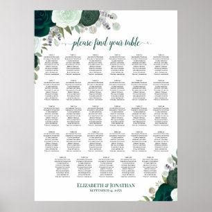 Poster Plan de table de mariage bohème floral émeraude po