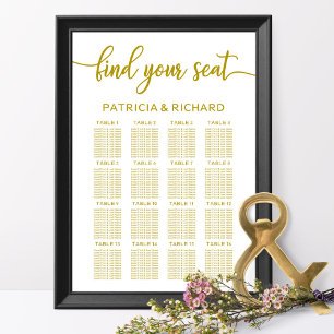 Poster Plan de table de mariage calligraphie dorée élégan