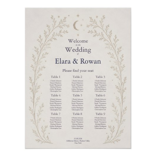 Poster Plan de table de mariage céleste (Devant)