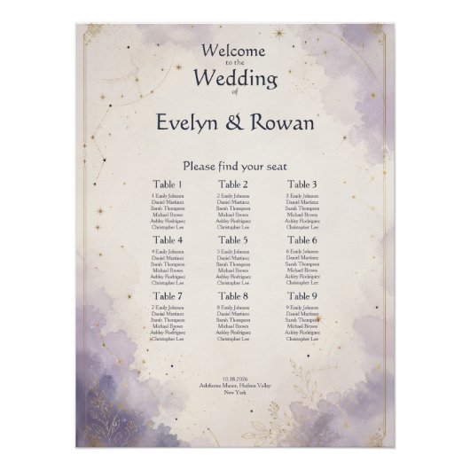 Poster Plan de table de mariage céleste (Devant)