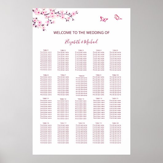 Poster Plan de table de mariage Cerisier en fleurs (Devant)