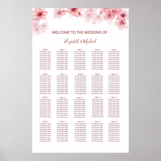 Poster Plan de table de mariage Cerisier en fleurs (Devant)
