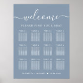 Poster Plan de table de mariage chic 12 tables bleu pouss (Devant)