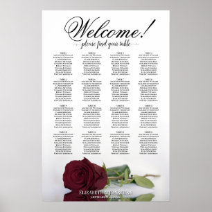 Poster Plan de table de mariage chic 16 tables rose borde