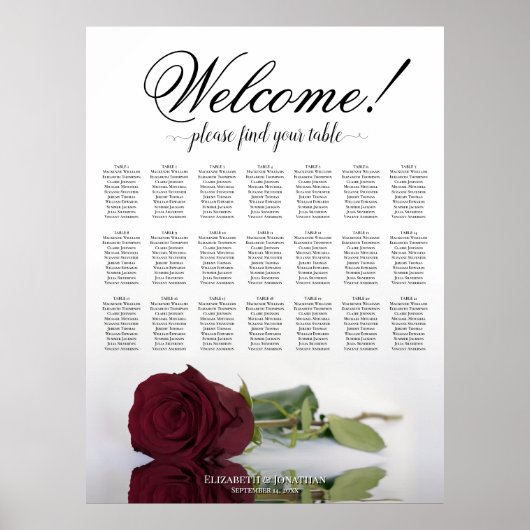 Poster Plan de table de mariage Chic 21 Table Rose Bourgu (Devant)