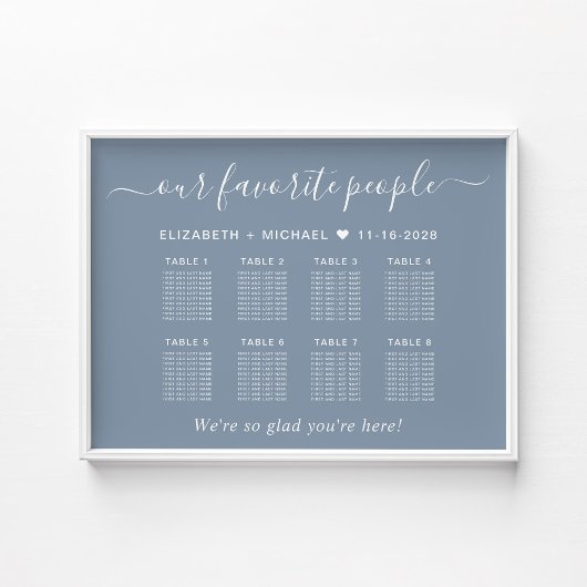 Poster Plan de table de mariage Chic 8 Table Bleu Poussié