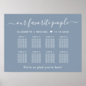 Poster Plan de table de mariage Chic 8 Table Bleu Poussié (Devant)