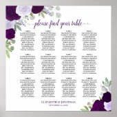 Poster Plan de table de mariage chic avec roses violettes (Devant)