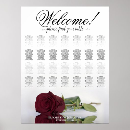 Poster Plan de table de mariage chic bordeaux Rose 28 (Devant)