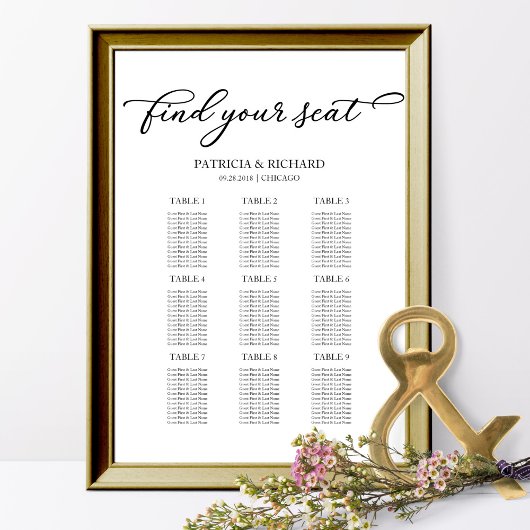 Poster Plan de table de mariage chic écriture marine 9 ta