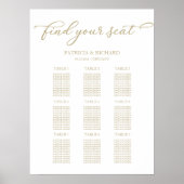 Poster Plan de table de mariage chic écriture or (Devant)