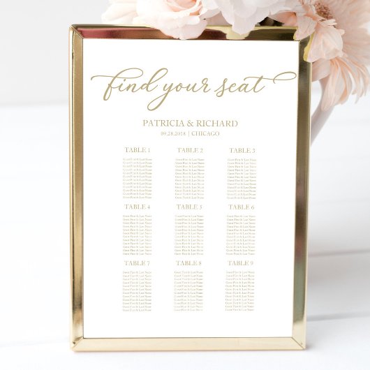 Poster Plan de table de mariage chic écriture or