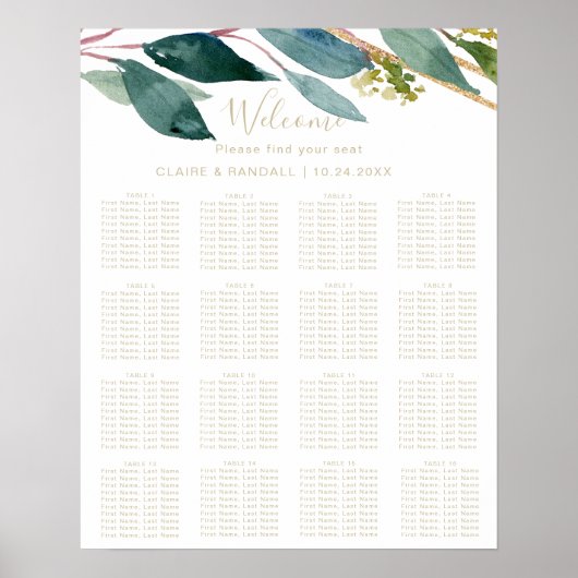 Poster Plan de table de mariage chic géométrique doré ave (Devant)