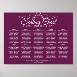 Poster Plan de table de mariage chic magenta prune 10