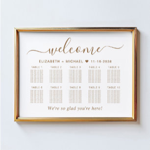 Poster Plan de table de mariage chic or script 10 tables