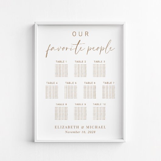 Poster Plan de table de mariage chic or script 10 tables