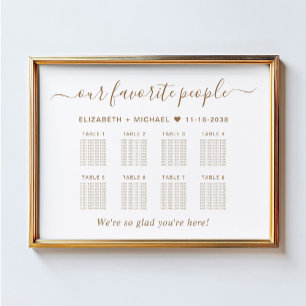 Poster Plan de table de mariage chic or script 8 tables