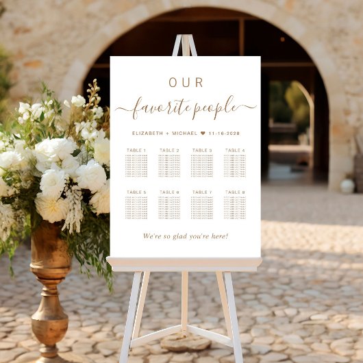 Poster Plan de table de mariage chic or script 8 tables