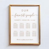 Poster Plan de table de mariage chic or script 8 tables