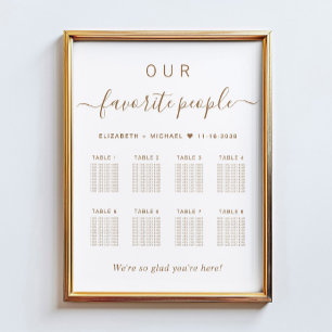 Poster Plan de table de mariage chic or script 8 tables