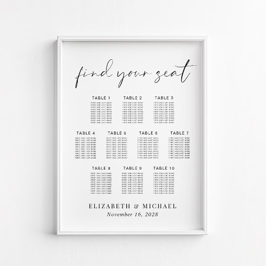 Poster Plan de table de mariage chic pour 10 tables