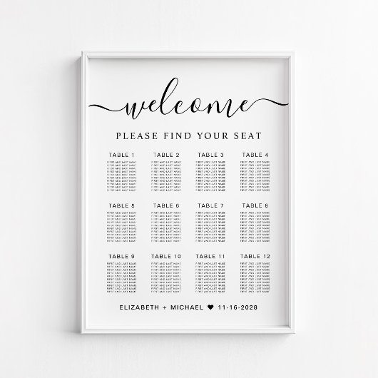 Poster Plan de table de mariage chic pour 12 tables