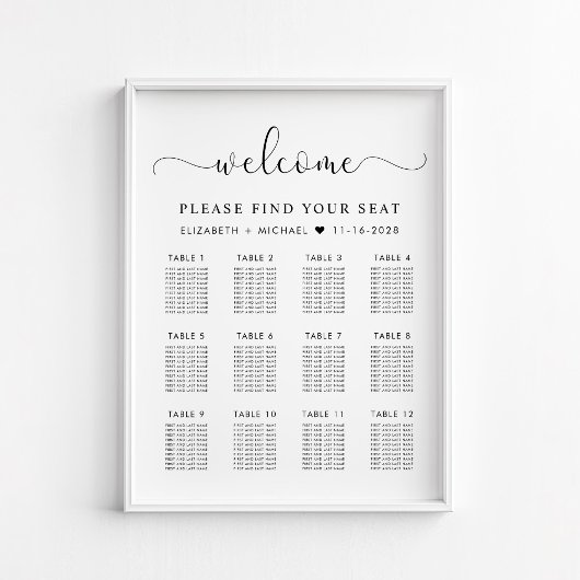 Poster Plan de table de mariage chic pour 12 tables