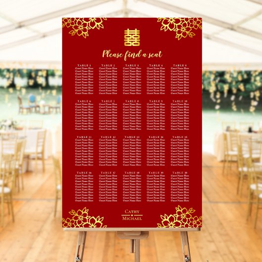 Poster Plan de table de mariage chinois moderne floral ro