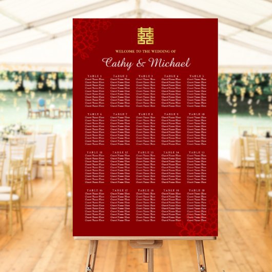 Poster Plan de table de mariage chinois moderne floral ro