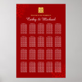 Poster Plan de table de mariage chinois moderne floral ro (Devant)