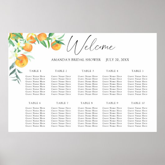 Poster Plan de table de mariage CITRON aquarelle (Devant)
