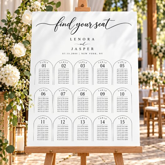Poster Plan de table de mariage classique à arc script 15