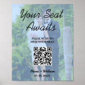 Poster Plan de table de mariage code QR photo bleu poussi (Devant)