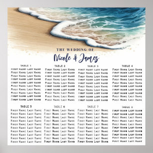 Poster Plan de table de mariage côtier avec vagues océani