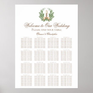 Poster Plan de table de mariage Couronne de Noël élégante
