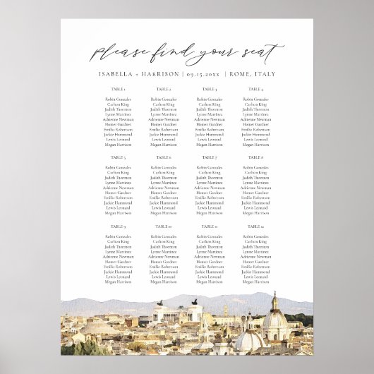 Poster Plan de table de mariage de destination à Rome Ita (Devant)