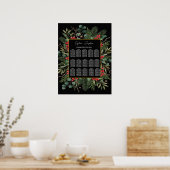 Poster Plan de table de mariage de Noël noir à feuillage (Cuisine)