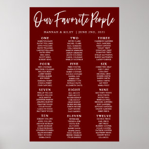 Poster Plan de table de mariage de nos gens préférés Bour