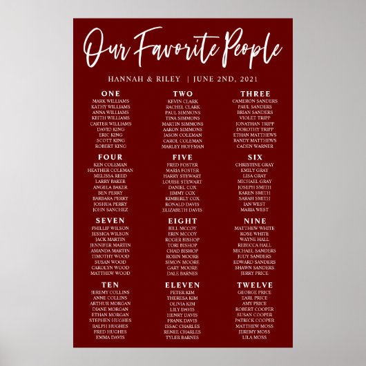 Poster Plan de table de mariage de nos gens préférés Bour (Devant)