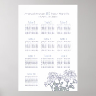 Poster Plan de table de mariage dessiné avec des chrysant