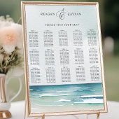 Poster Plan de table de mariage d'été à la plage à l'aqua